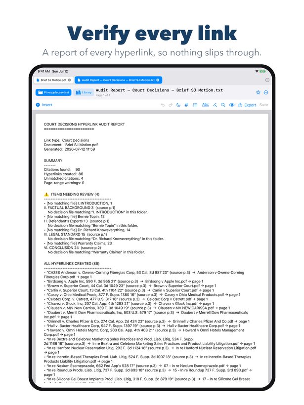 Hyperlink audit report listing every link