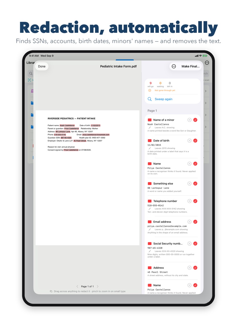 Redaction, automatically