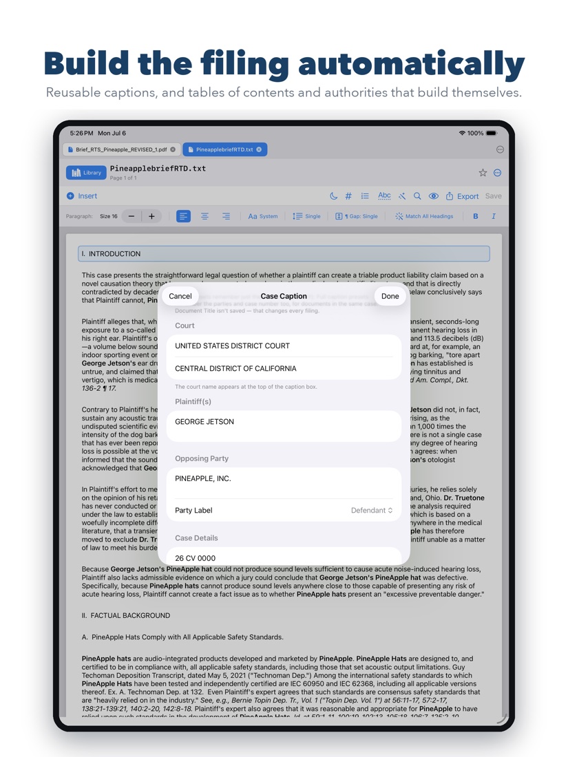 Build the filing automatically