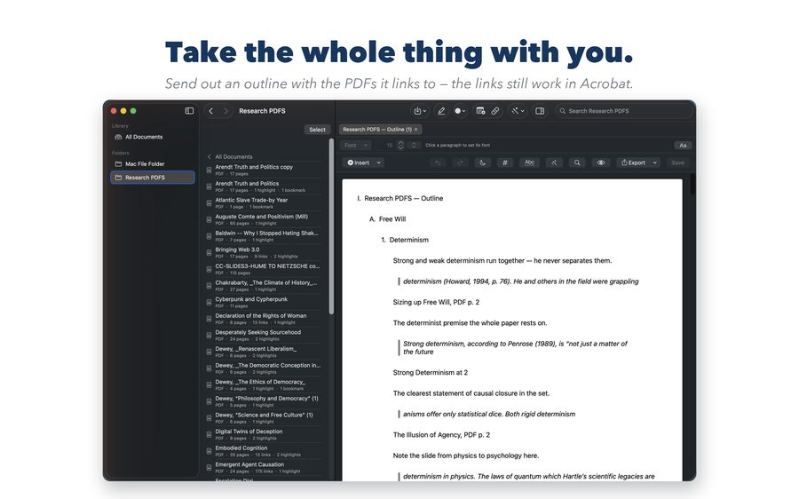 Exporting an outline with the PDFs it links to
